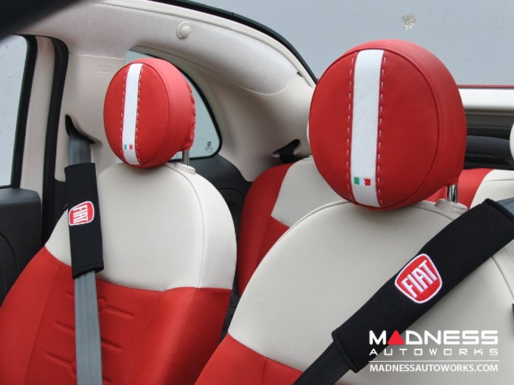 FIAT 500 Headrest Covers Red/ White Tuxedo Front Set